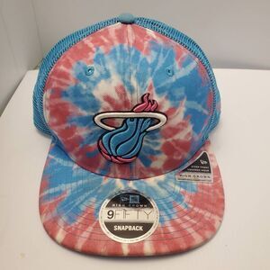 New Era Miami Heat 9FIFTY Snapback Hat Blue Pink Tie Dye Trucker Mesh NBA Cap